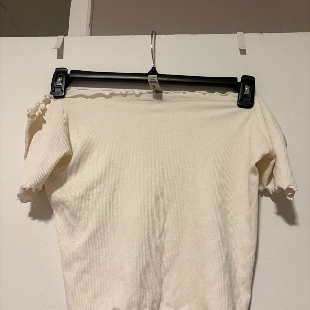American Rag Cream Fitted Ribbed Blouse